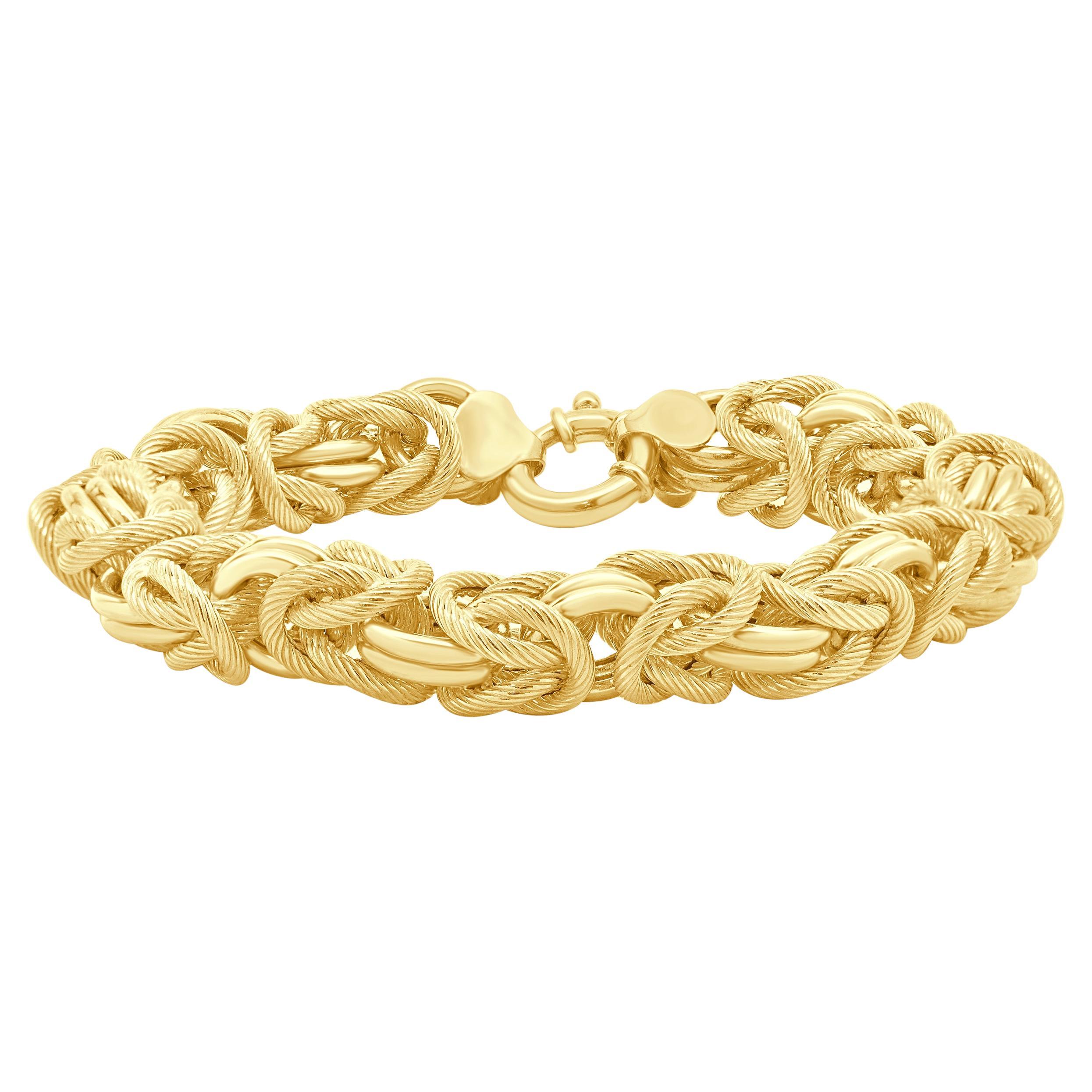 14 Karat Yellow Gold 15.5MM Byzantine Bracelet For Sale