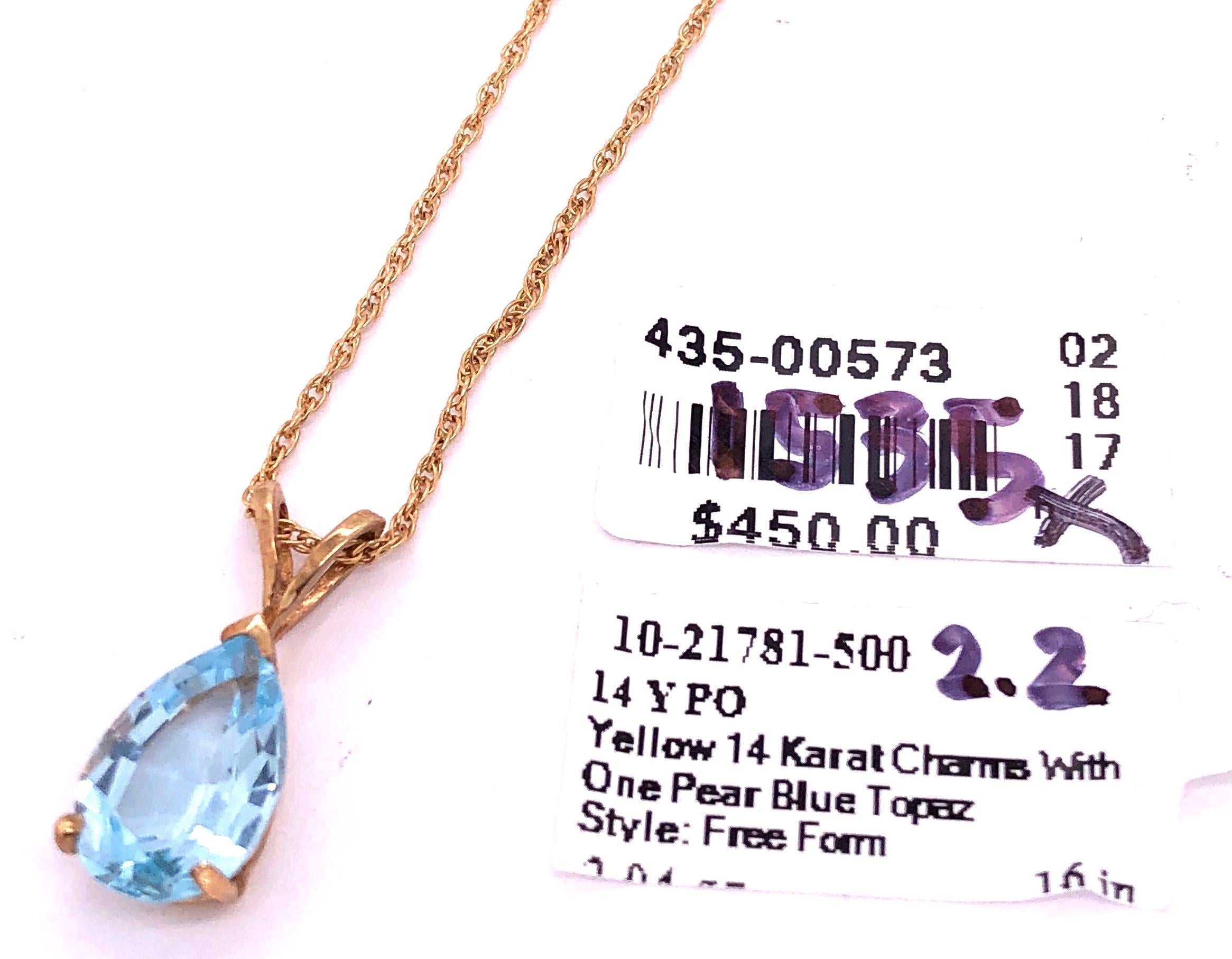 14 Karat Yellow Gold Freeform Necklace with One Pear Blue Topaz Pendant For Sale 3