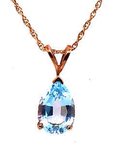 14 Karat Yellow Gold Freeform Necklace with One Pear Blue Topaz Pendant