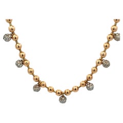 14 Karat Yellow Gold 1.68 Carat Diamond Beaded Drop Station Necklace
