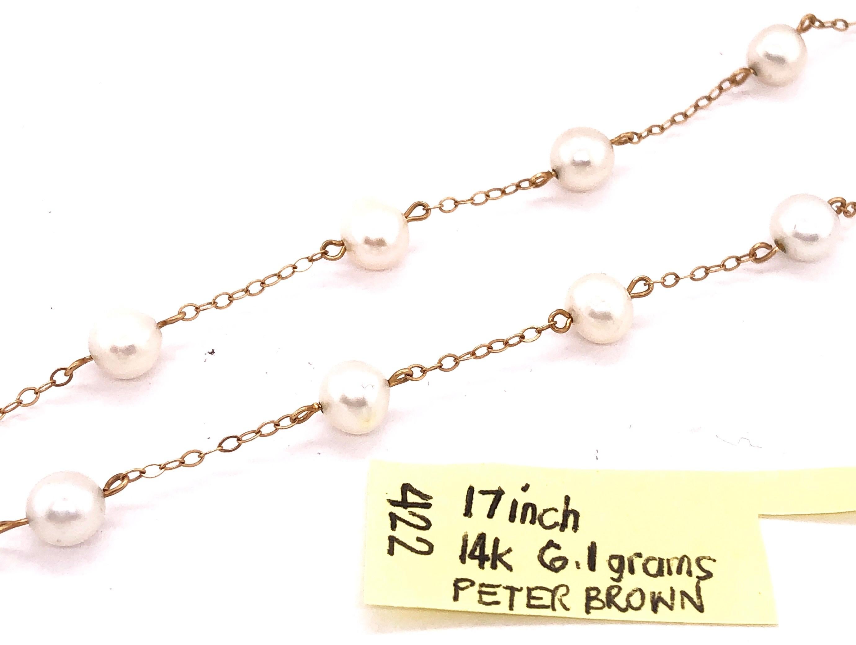Women's or Men's 14 Karat Yellow Gold Peter Brown Pearl and Gold Link Necklace For Sale