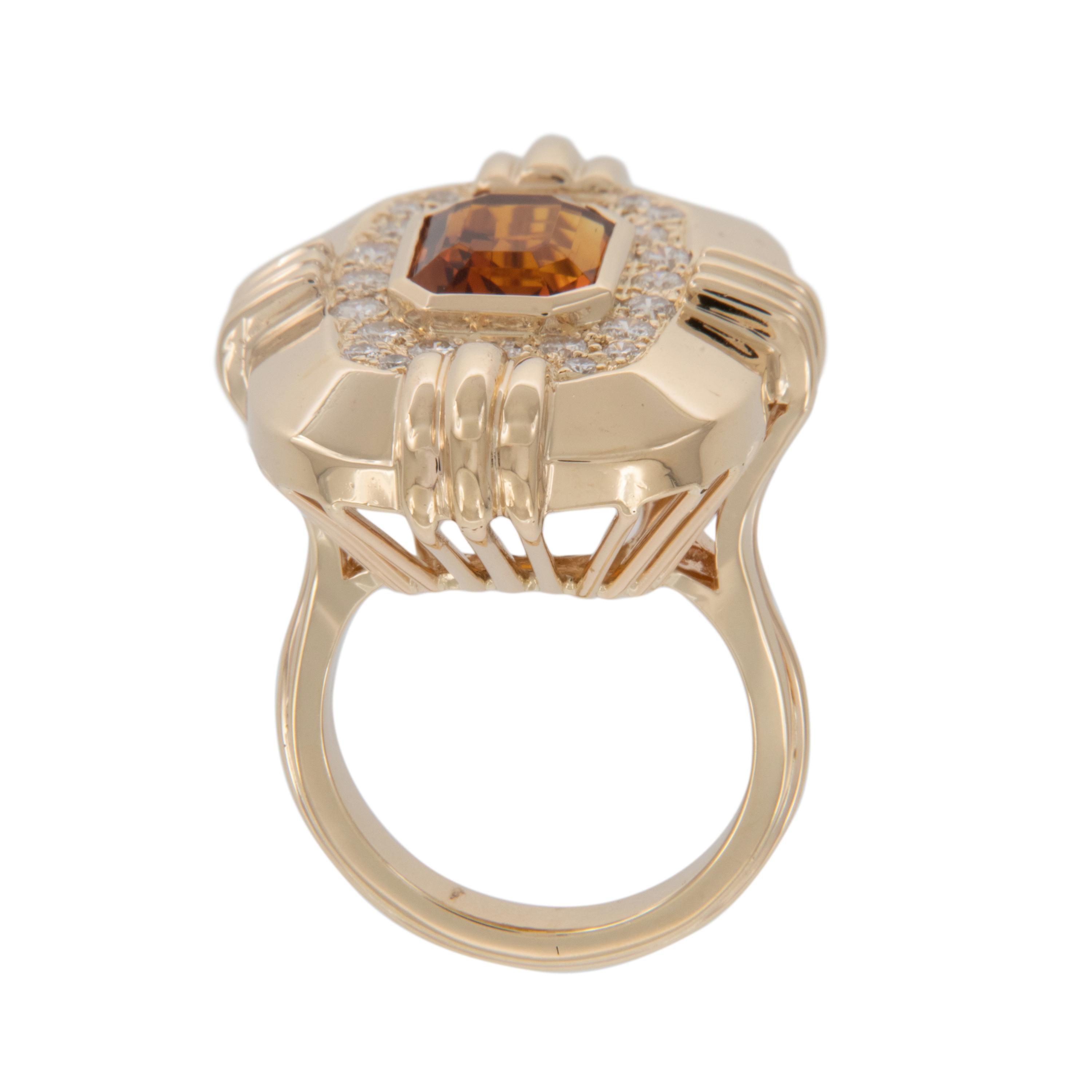 14 Karat Gelbgold 1,75 Karat Madeira Citrin und 0,44 Karat Gesamtkarat Diamantring (Zeitgenössisch) im Angebot