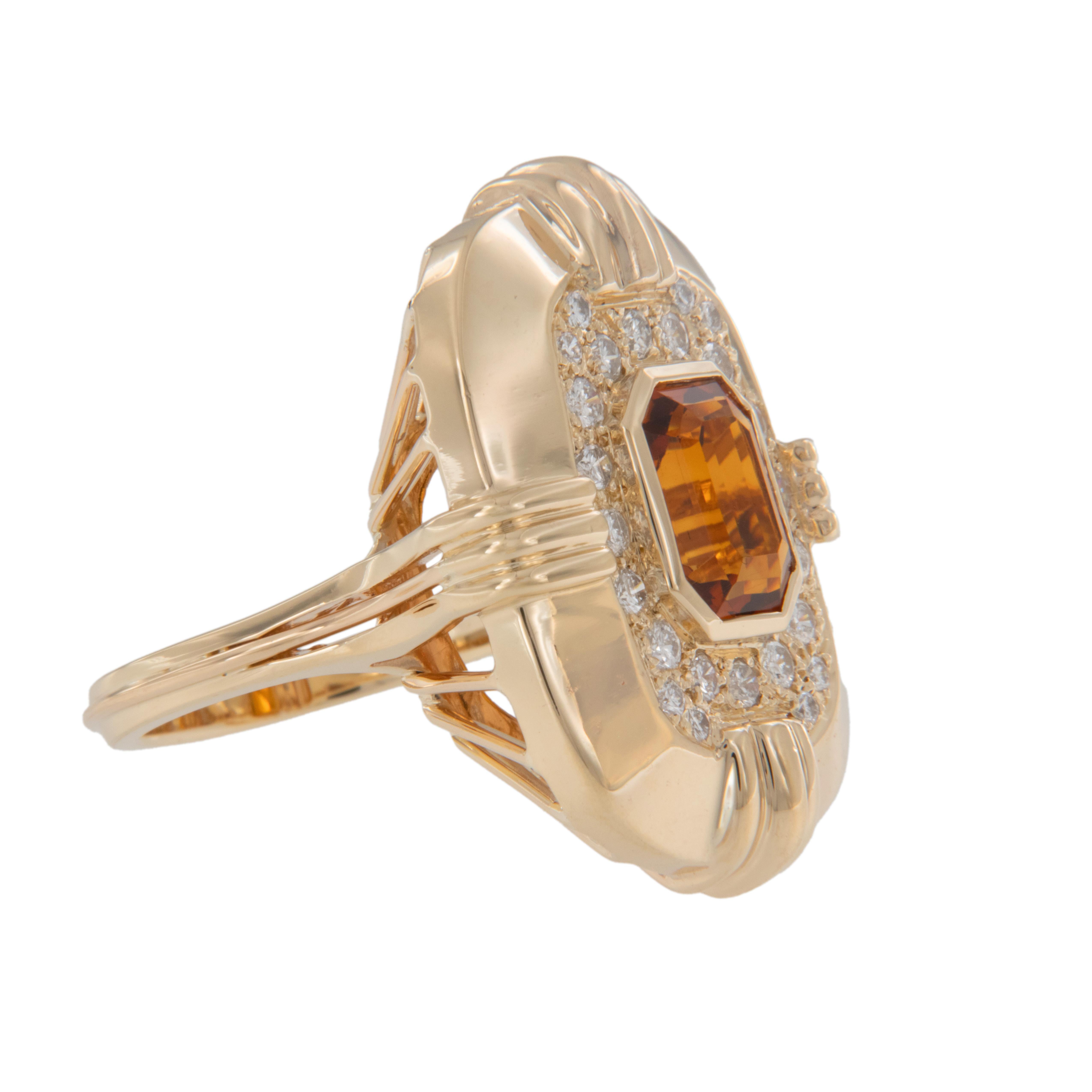 14 Karat Gelbgold 1,75 Karat Madeira Citrin und 0,44 Karat Gesamtkarat Diamantring (Smaragdschliff) im Angebot