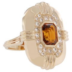 Anello in oro giallo 14 carati con citrino di Madeira da 1,75 carati e diamante da 0,44 carati