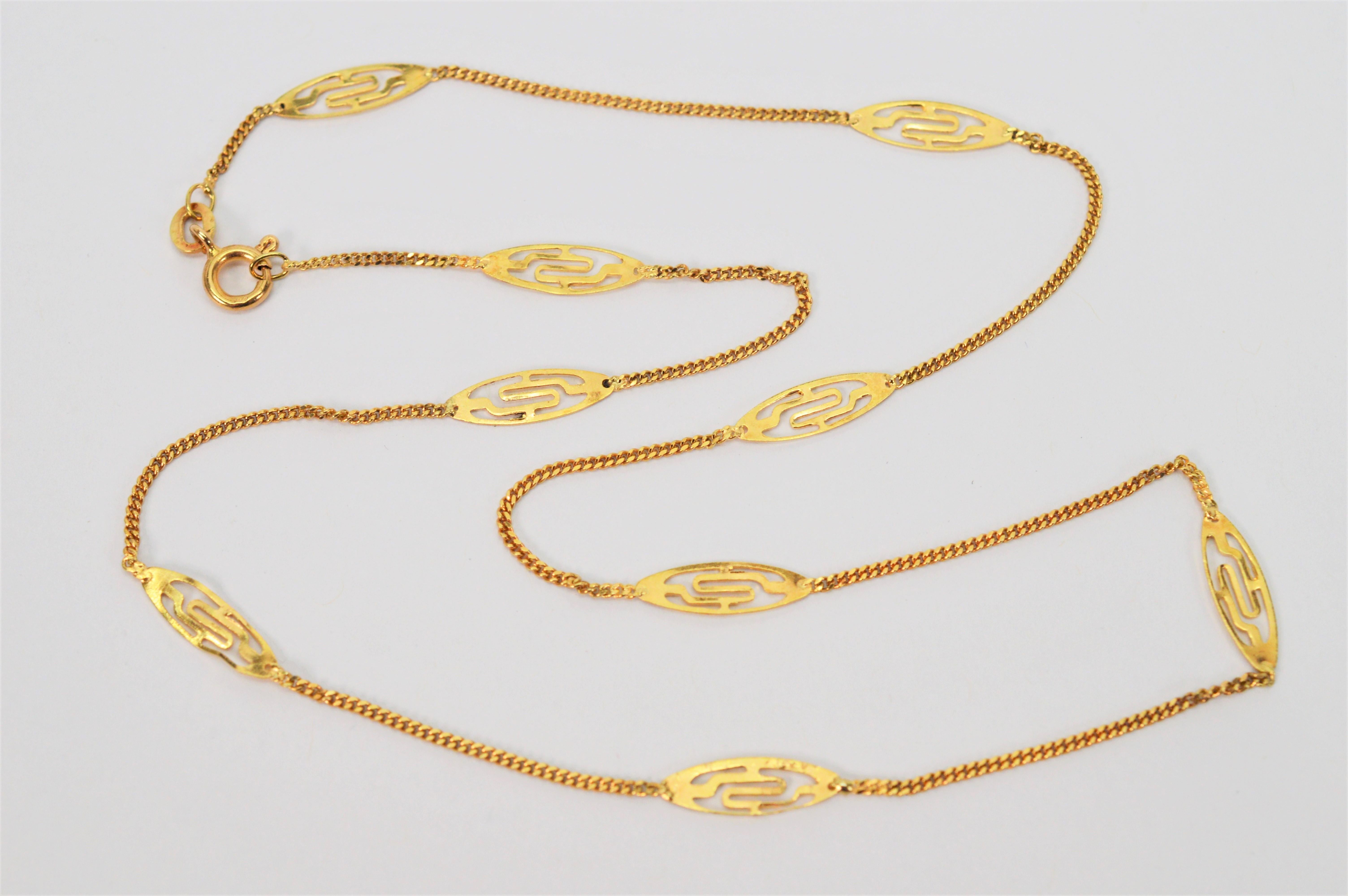 14 Karat Gelbgold Filigrane Station Kette Halskette im Zustand „Relativ gut“ in Mount Kisco, NY