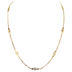 14 Karat Yellow Gold Filigree Station Chain Necklace