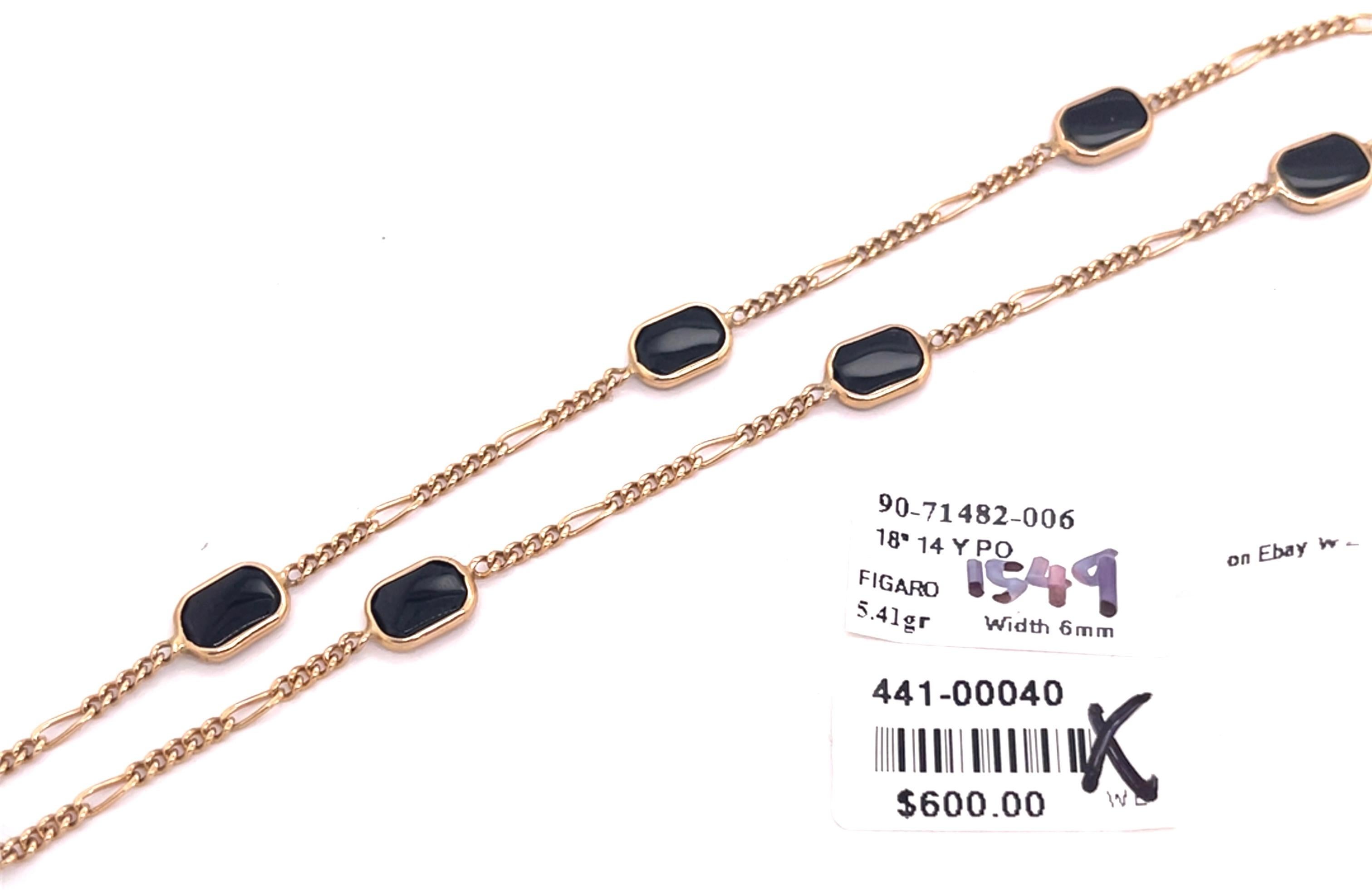 14 Karat Yellow Gold Black Onyx Figaro Necklace For Sale 4