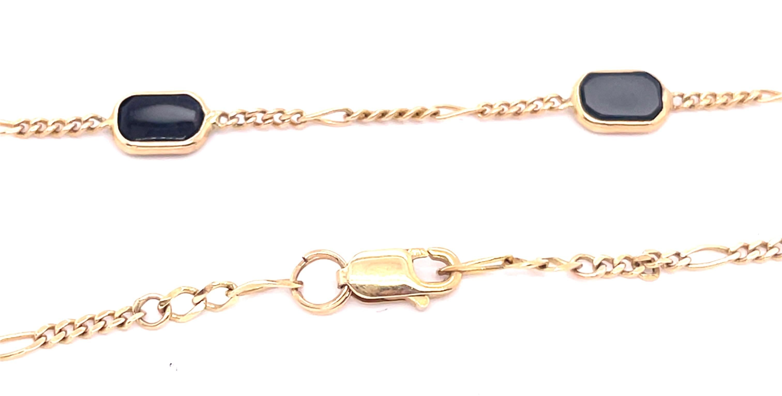 Octagon Cut 14 Karat Yellow Gold Black Onyx Figaro Necklace For Sale