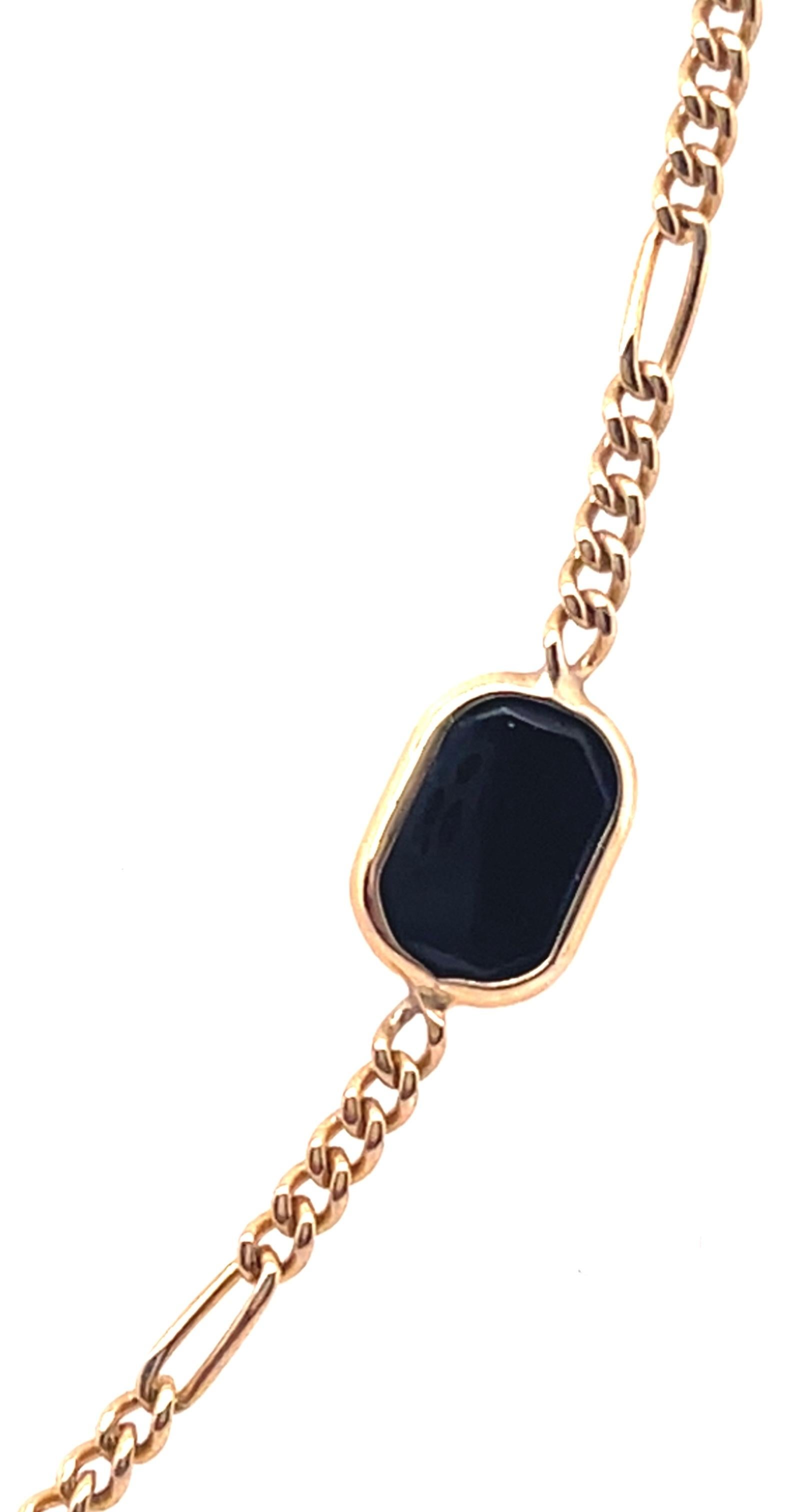14 Karat Yellow Gold Black Onyx Figaro Necklace For Sale 3