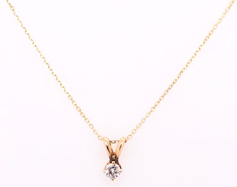 14 Karat Yellow Gold Necklace with Round Diamond Pendant For Sale at ...