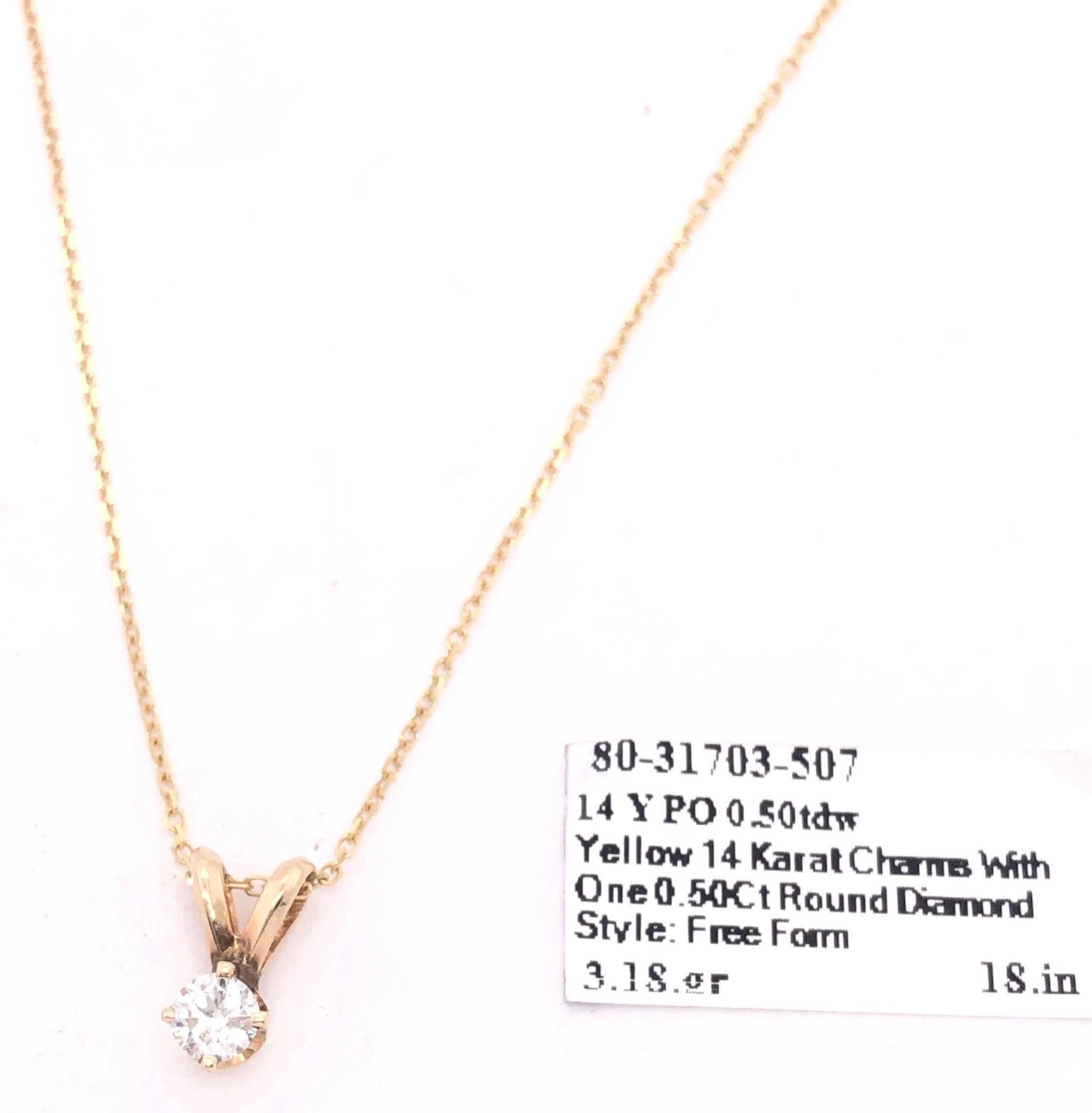 Modern 14 Karat Yellow Gold Necklace with Round Diamond Pendant For Sale