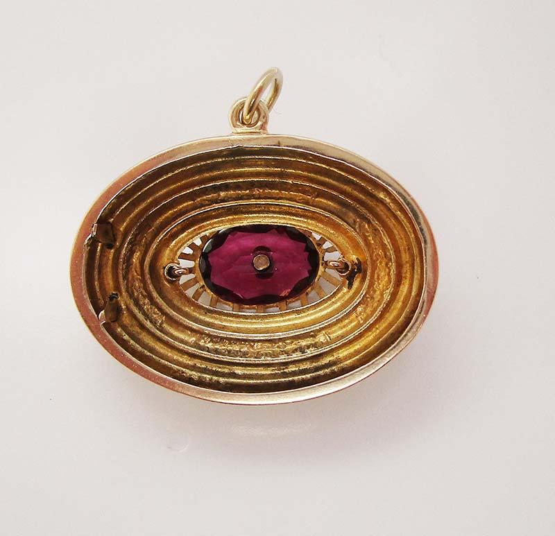 Oval Cut 14 Karat Yellow Gold 1880 Victorian Red Garnet and Pearl Pendant