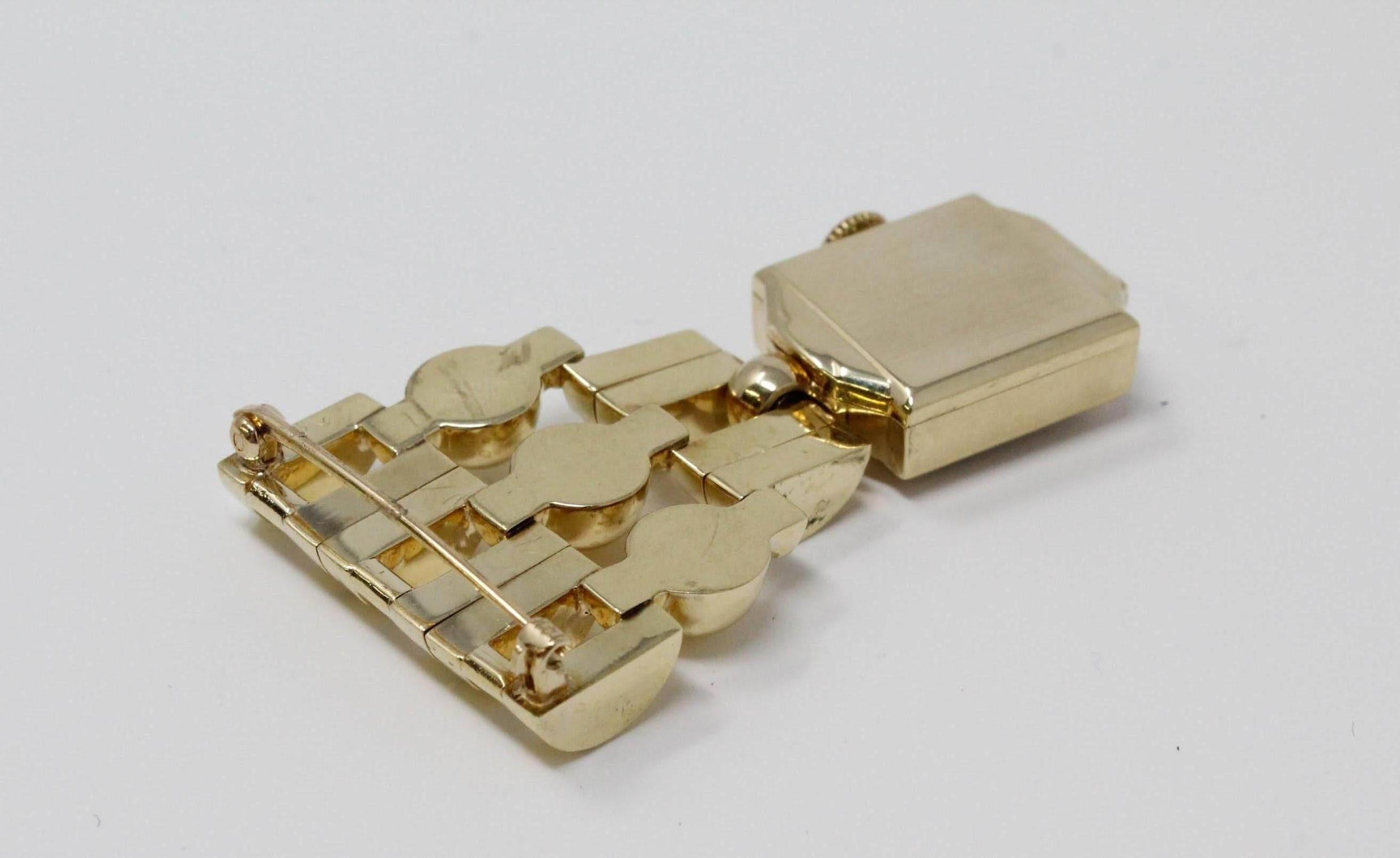 14 Karat Yellow Gold 1940s Tiffany & Co. Retro Lapel Watch For Sale 1