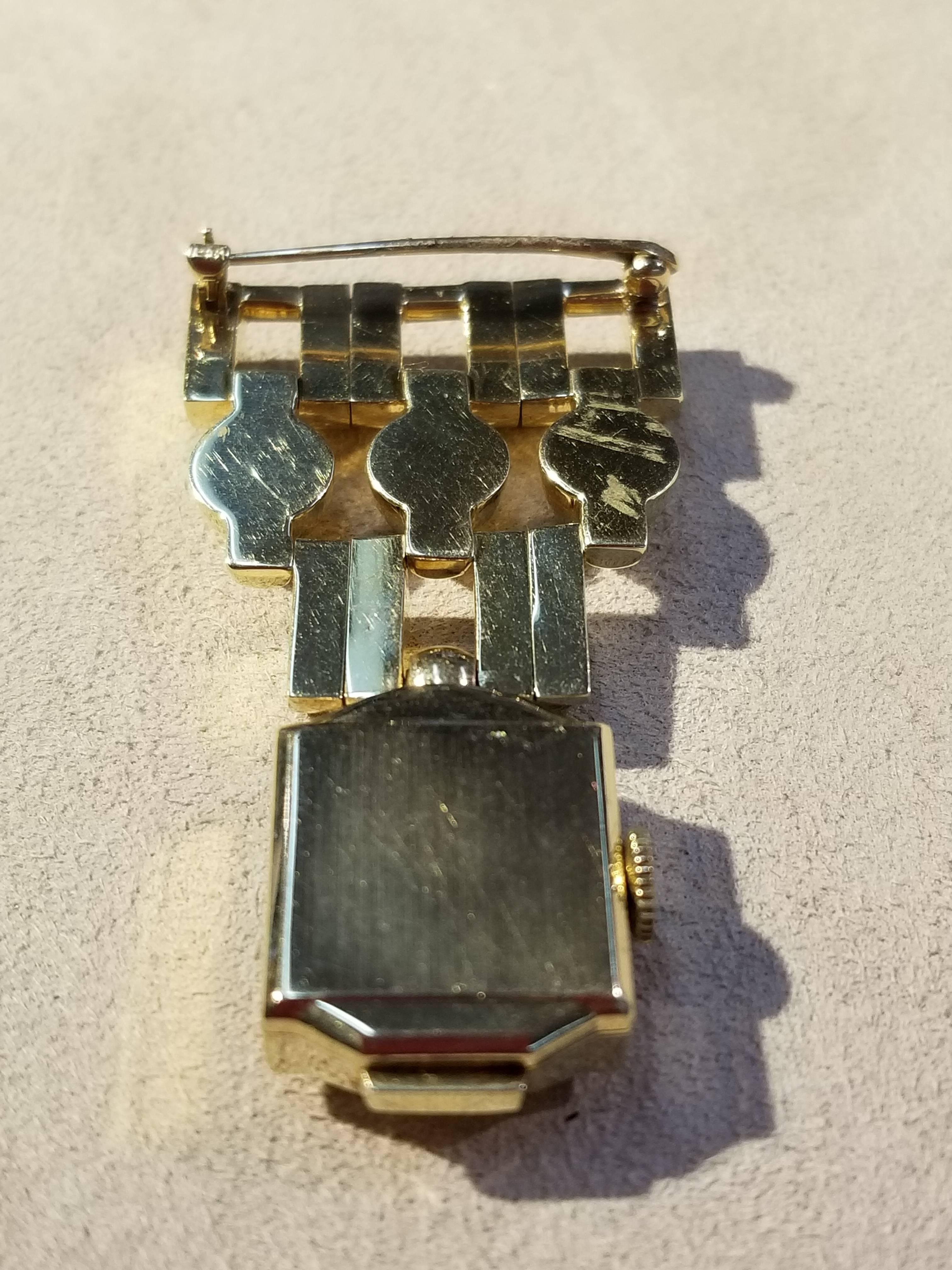 14 Karat Yellow Gold 1940s Tiffany & Co. Retro Lapel Watch For Sale 3