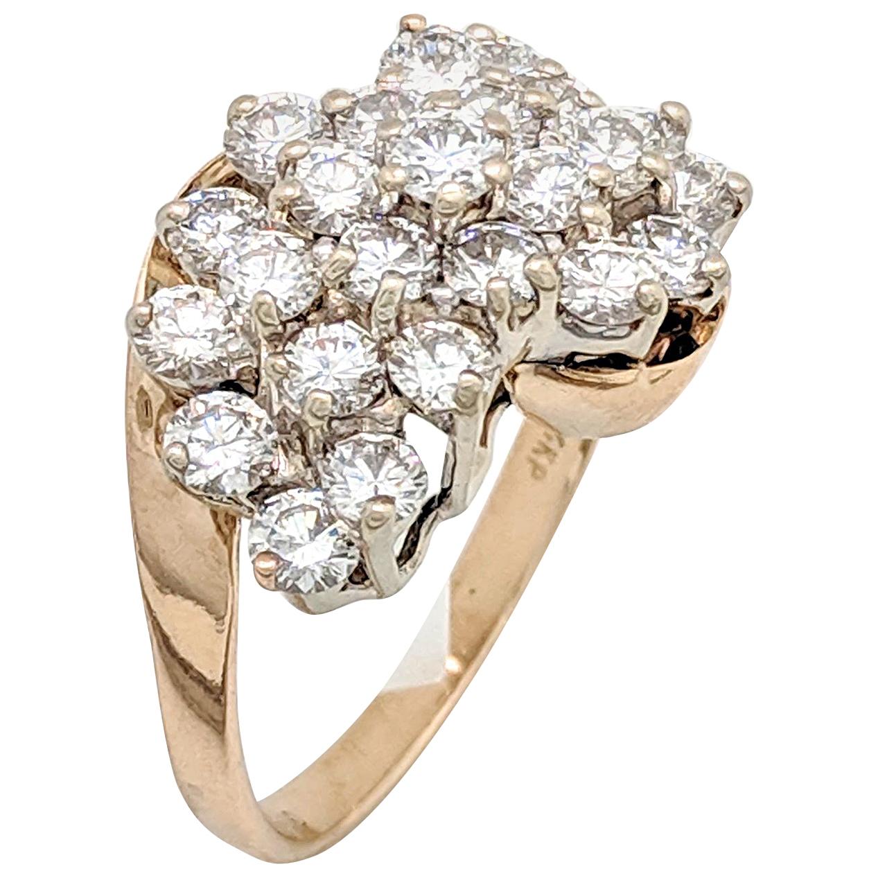 14 Karat Yellow Gold 2 Carat Diamond Cluster Ring VS2/G For Sale at 1stDibs