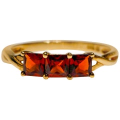 14 Karat Yellow Gold 2 Carat Red Garnet Three-Stone Ring Band Ring