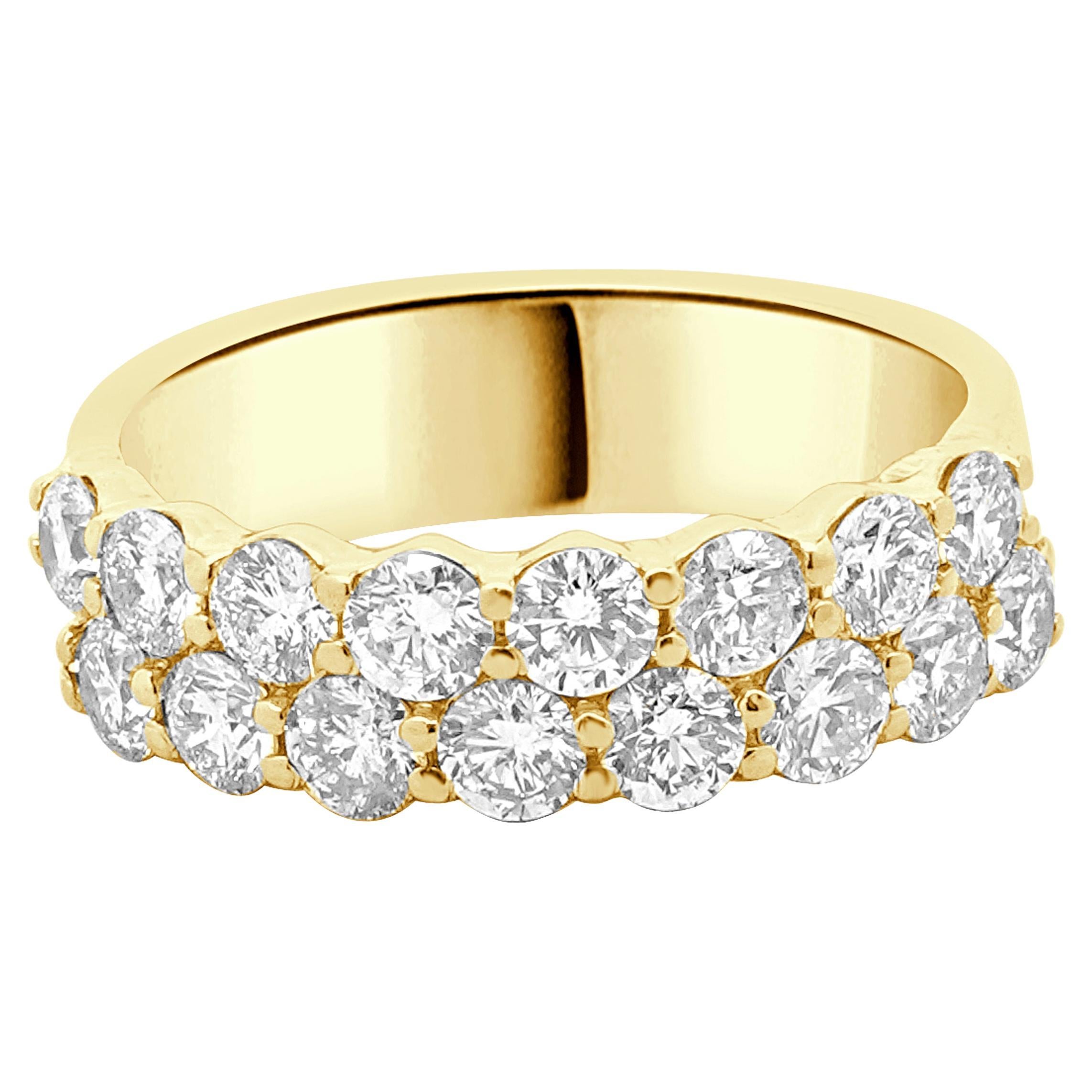 14 Karat Yellow Gold 2 Row Diamond Band