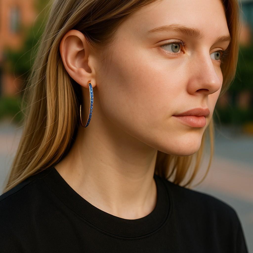 Elevate your style with these exquisite 14 Karat Yellow Gold Hoop Earrings from our High Fashion Jewelry collection. Measuring a striking 2.25 inches in length and 0.12 inches in width, these earrings are designed to make a bold statement. Adorned