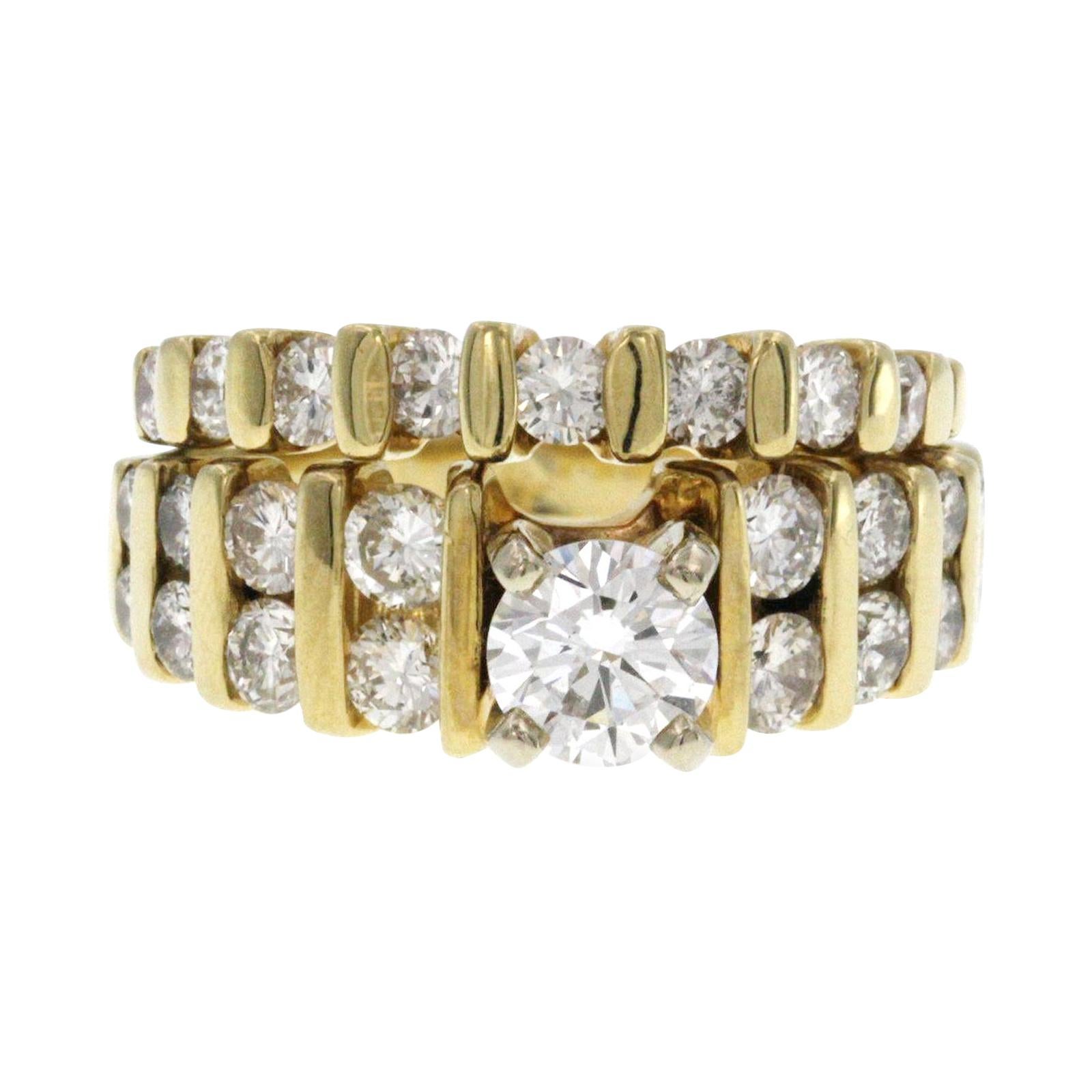 14 Karat Yellow Gold 2.31 Carat Natural Diamond Engagement and Wedding Band Ring For Sale