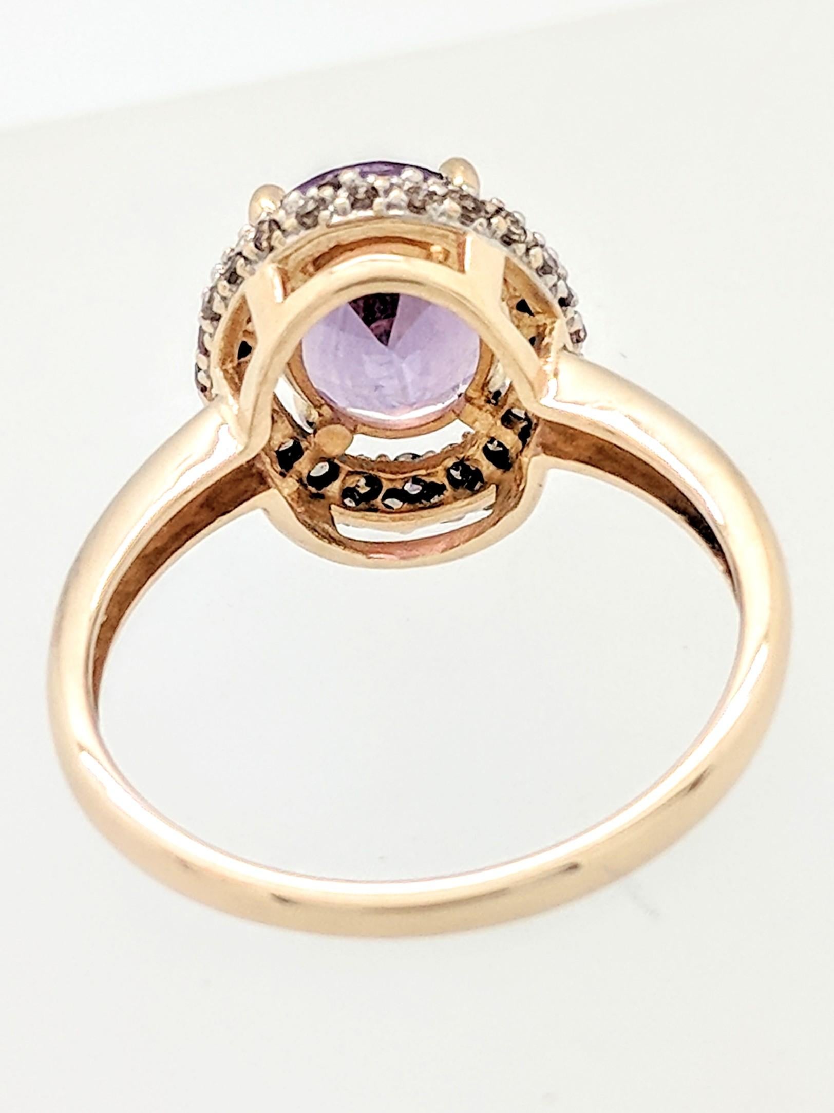 14 Karat Yellow Gold 2.40 Carat Amethyst and Champagne Diamond Halo Ring 3