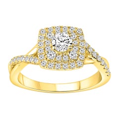 14 Karat Yellow Gold 3/4 Carat Diamond Cushion Halo Engagement Ring
