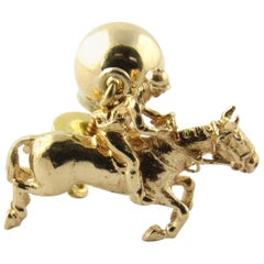 Used 14 Karat Yellow Gold 3-D Horse and Jockey Dangle Earrings with Thread Posts