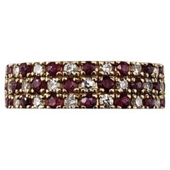 14 Karat Gelbgold 3 Row Rubin & Diamant-Ring Größe 5.75-6 #21773