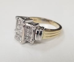 14 Karat Yellow Gold "3-Stone" Style Ring with Princess Cut Diamonds