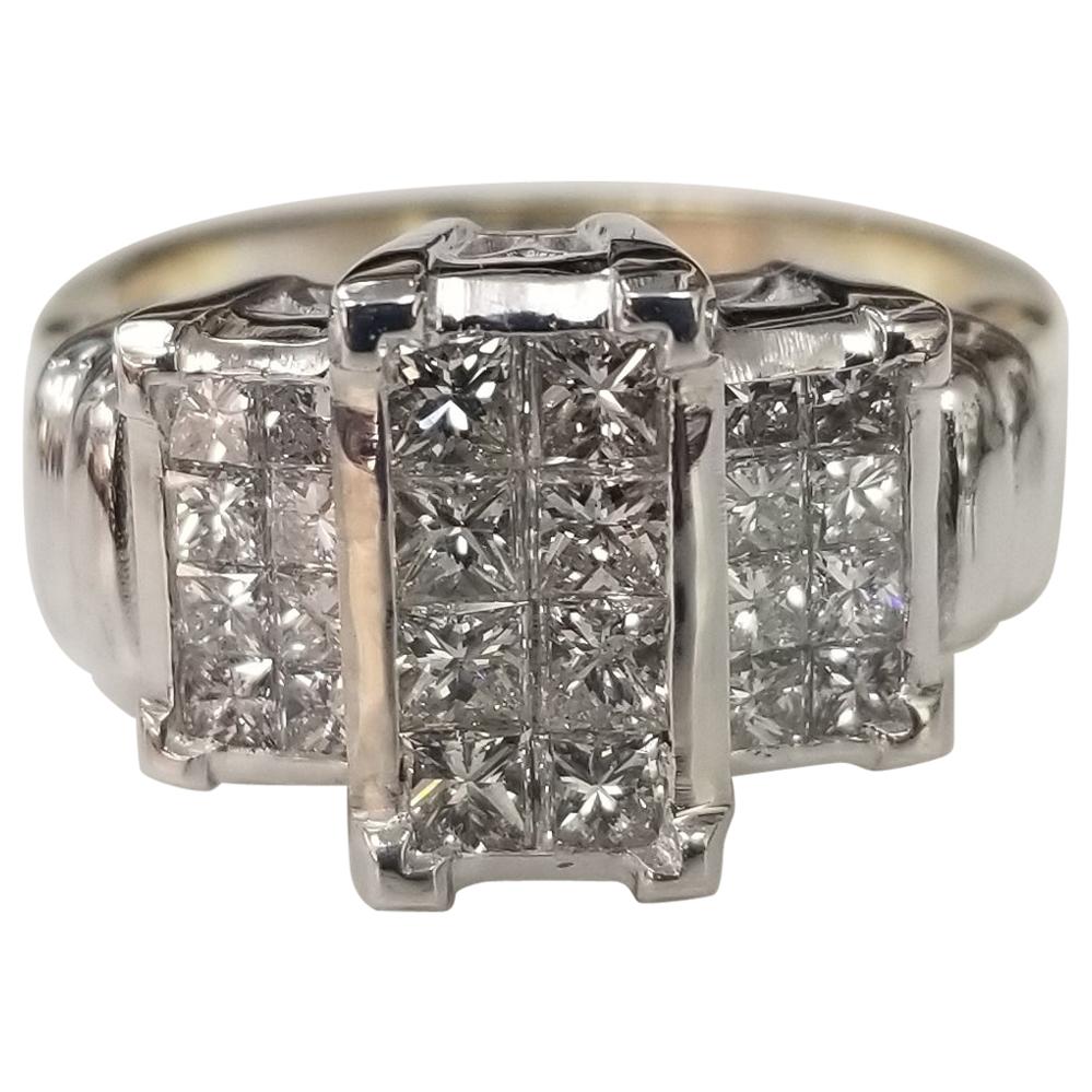 14 Karat Yellow Gold "3-Stone" Style Ring with Princess Cut Diamonds For Sale