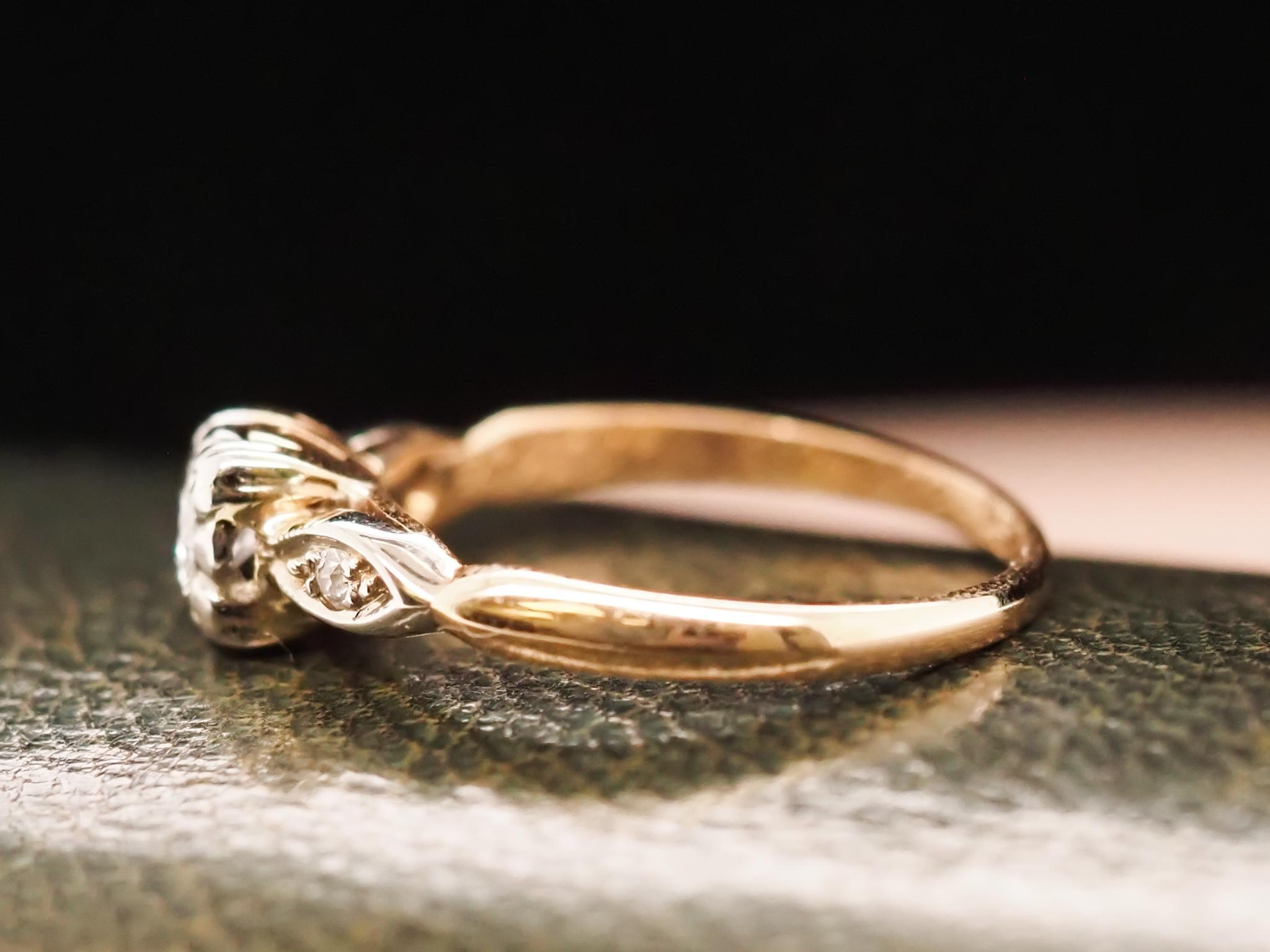 14 Karat Yellow Gold .30 Carat Old European Brilliant Diamond Engagement Ring For Sale 3