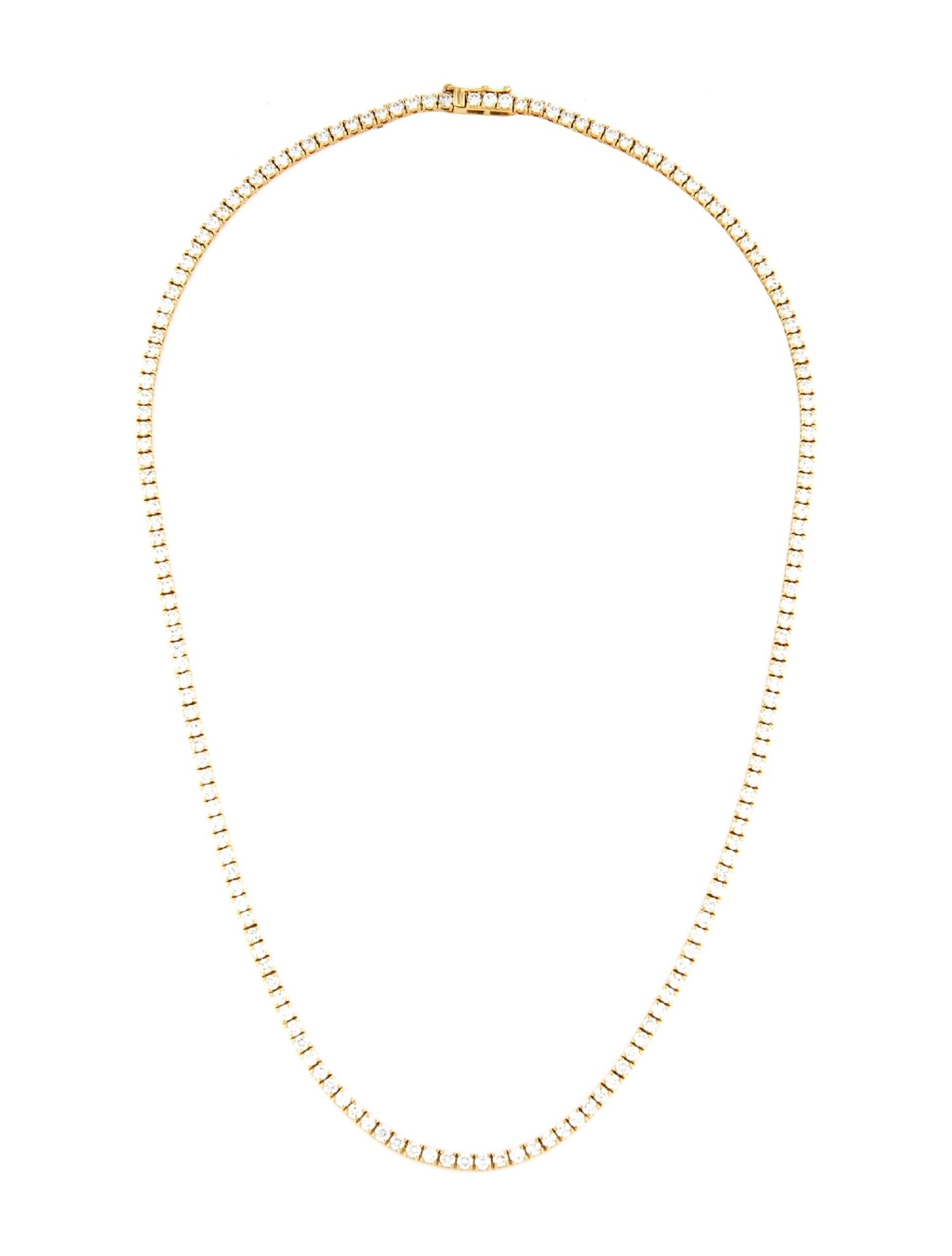 Women's 14 Karat Yellow Gold 3.12 Carat Diamond Tennis Necklace For Sale