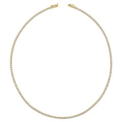 14 Karat Yellow Gold 3.12 Carat Diamond Tennis Necklace