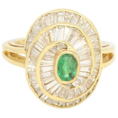 14 Karat Yellow Gold 3.2 Carat Emerald and Diamonds Spiral Halo Ring