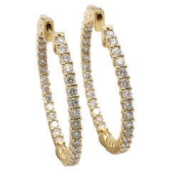 14 Karat Yellow Gold 3.30 Carat Natural Diamond Inside Outside Hoop Earrings