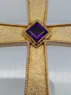 14 Karat Yellow Gold 4 1/2" Cross Amethyst Pendant with hidden compartment