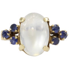 Vintage 14 Karat Yellow Gold 4 Carat Moonstone and .24 Carat Blue Sapphire Ring