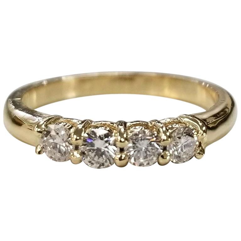 14 Karat Yellow Gold 4 Diamond Ring Wedding Anniversary Ring .44 Pts For Sale