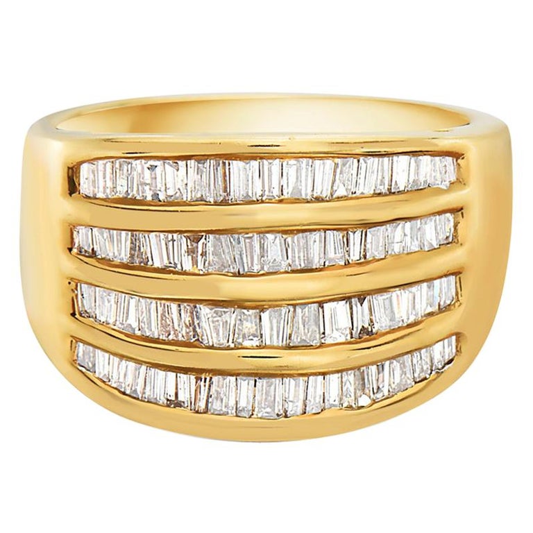 14 Karat Yellow Gold 4-Row Channel Set Semi Eternity Band Diamond Ring ...