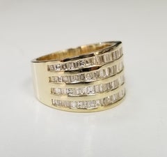 14 Karat Yellow Gold 4 Row Diamond Baguette Channel Set Ring