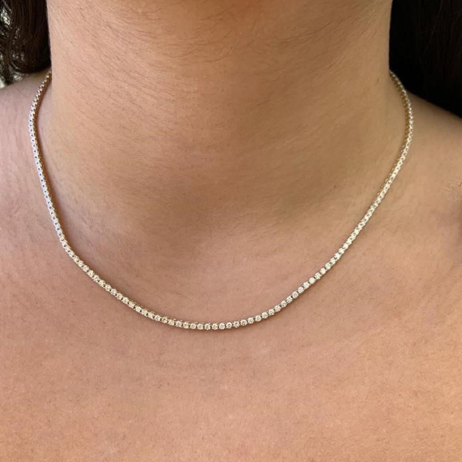 14 Karat Yellow Gold 4.50 Carat Diamond Tennis Necklace In New Condition For Sale In Great neck, NY