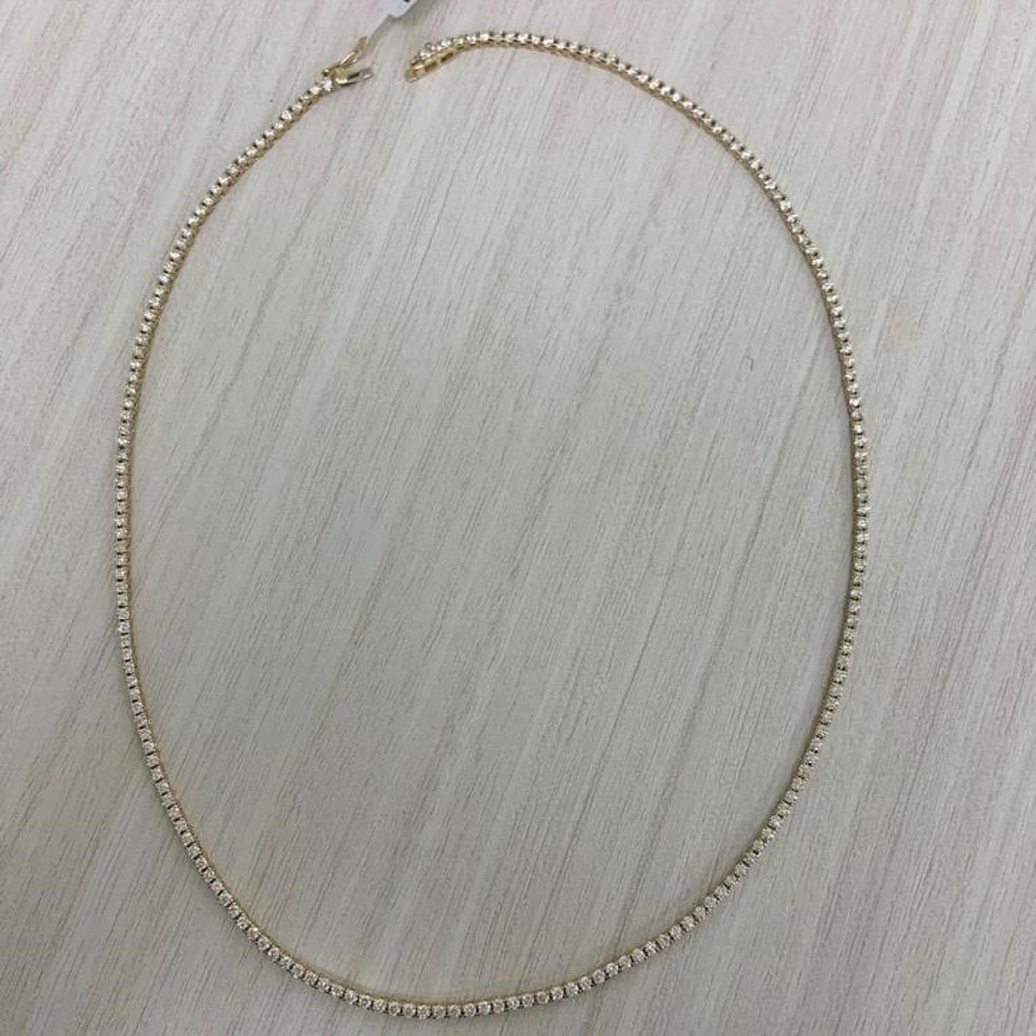 14 Karat Yellow Gold 4.50 Carat Diamond Tennis Necklace For Sale 1