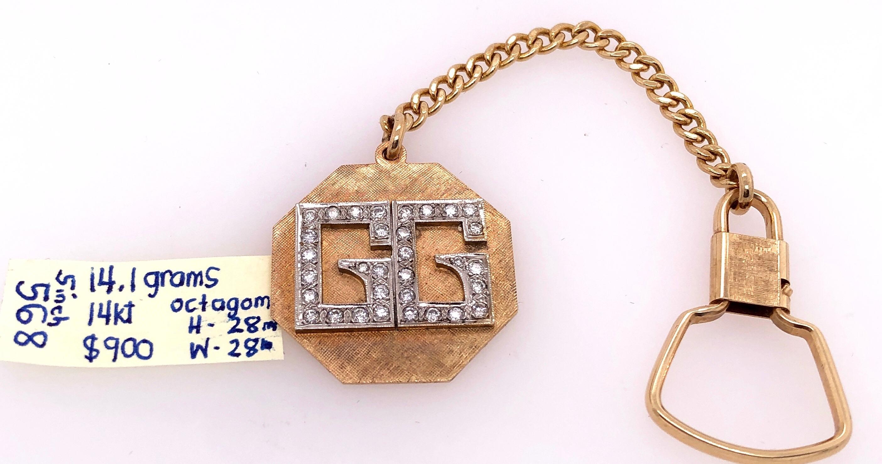 14 Karat Yellow Gold Octagon Key Chain with Diamond Initials GG 4