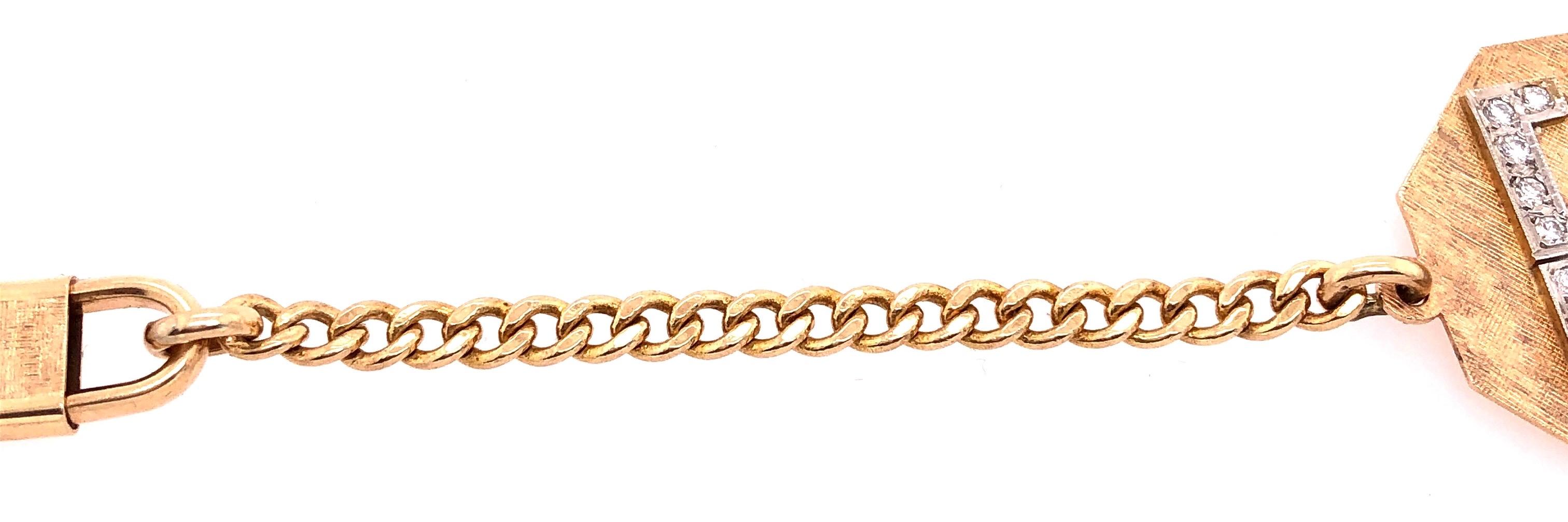 14 Karat Yellow Gold Octagon Key Chain with Diamond Initials GG 1