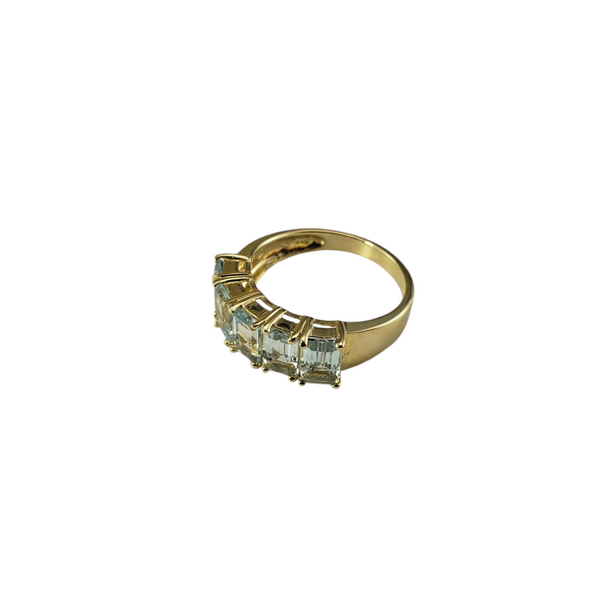 Emerald Cut 14 Karat Yellow Gold 5 Stone Aquamarine Band Ring Size 7.25 #19457