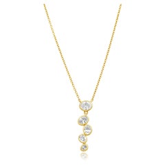 14 Karat Yellow Gold 5-Stone Oval Cut Diamond Graduated Drop Necklace