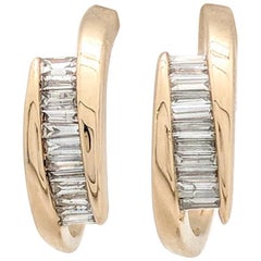 14 Karat Yellow Gold .50 Carat Channel Set Baguette Diamond Hoop Earrings