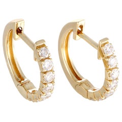 14 Karat Yellow Gold .50 Carat Diamond Small Round Hoop Earrings