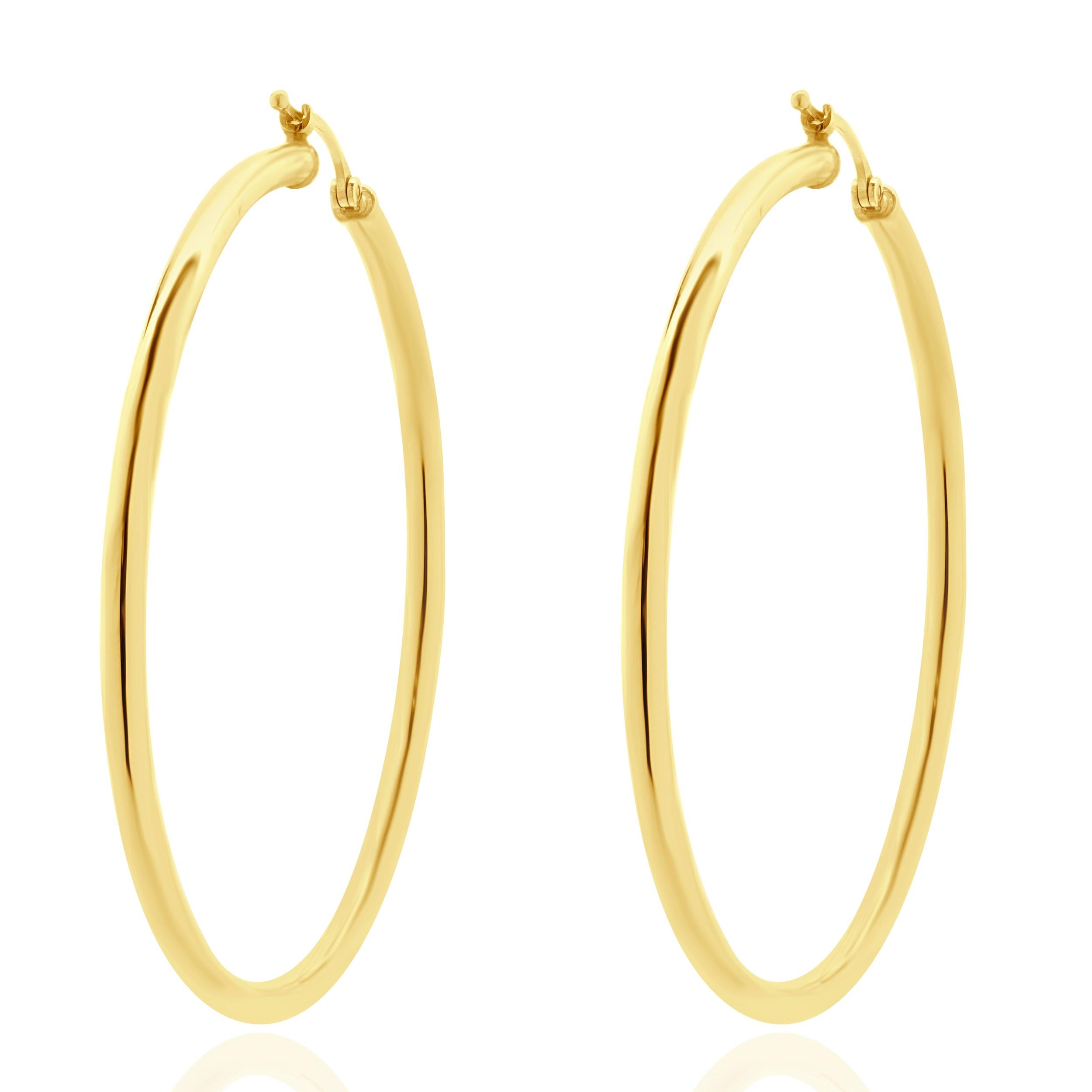 14 Karat Yellow Gold 50MM Hoop Earrings In Excellent Condition For Sale In Scottsdale, AZ