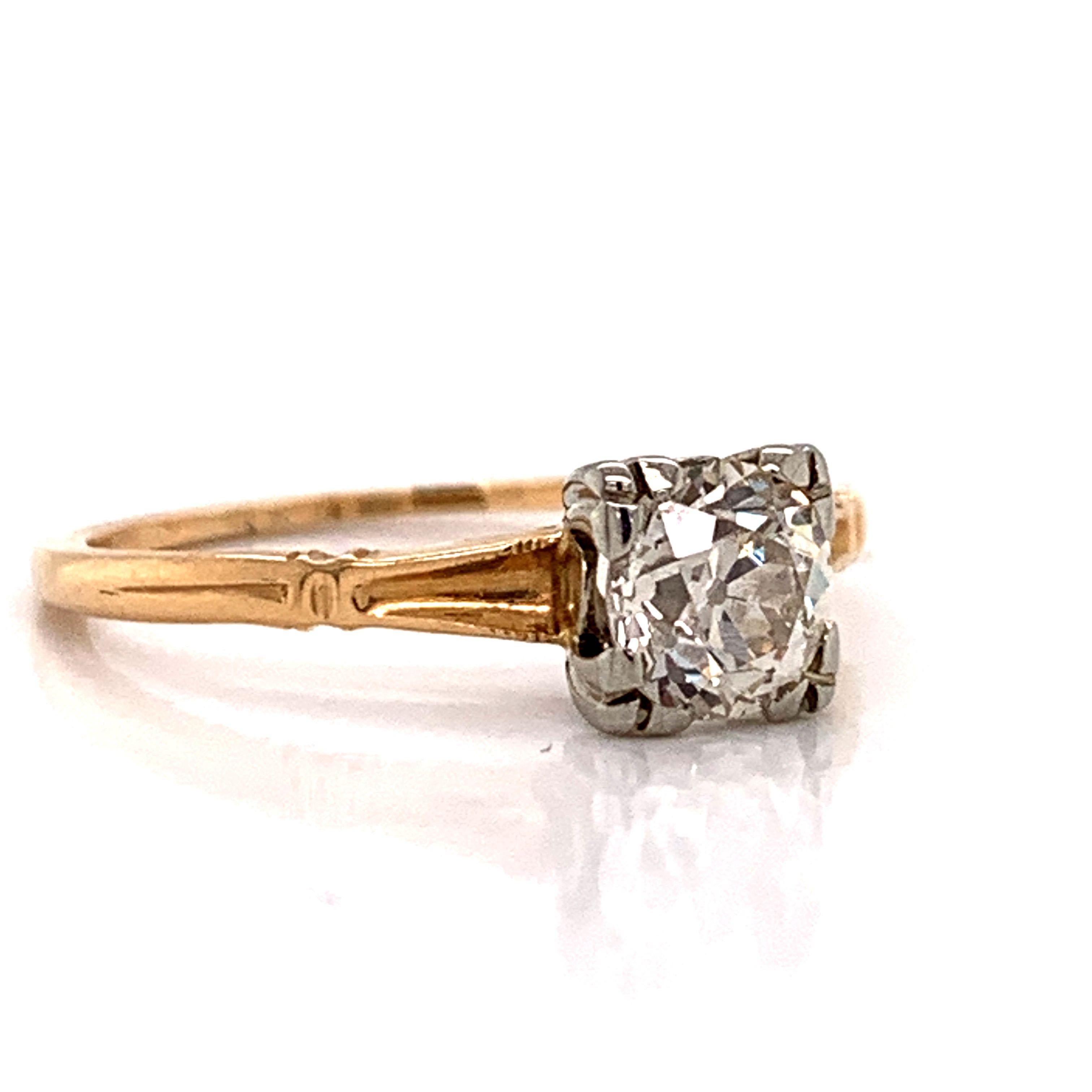 14k Yellow Gold .53ct Vintage Art Deco European Cut Diamond Engagement Size 5.5

Condition:  Excellent Condition, Professionally Cleaned and Polished
Metal:  14k Gold (Marked, and Professionally Tested)
Weight:  1.6ct
Diamond:  .56ct Old European