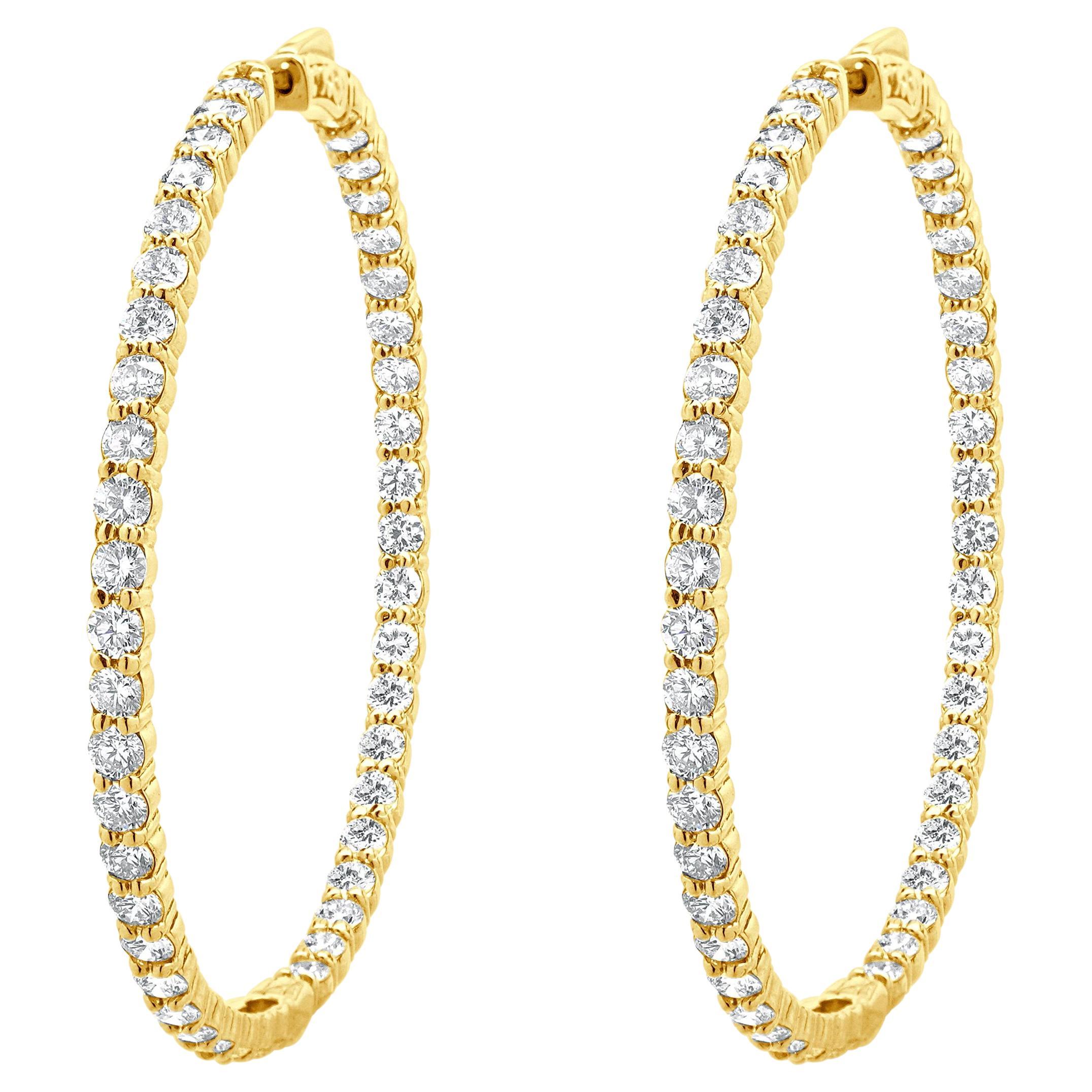 14 Karat Yellow Gold 56MM Diamond Inside Outside Hoop Earrings